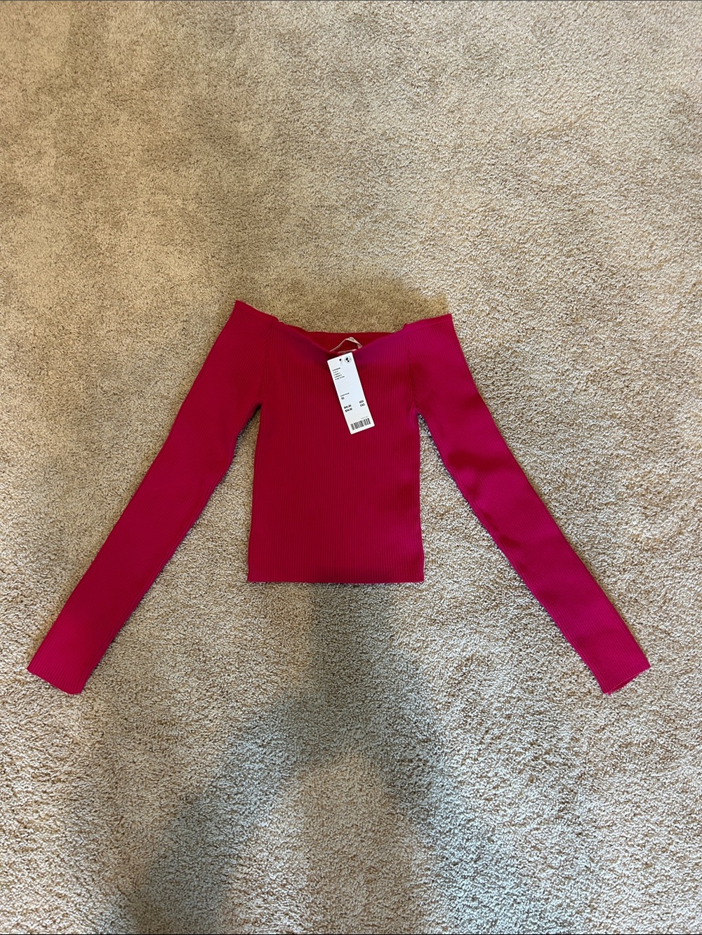 Silence + Noise  Ribbed Off-Shoulder Top - Fuchsia